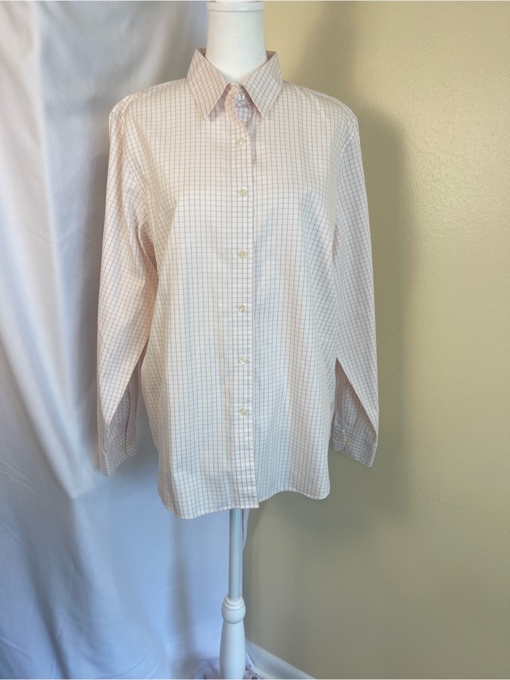 Orvis Pink Windowpane Cotton Button Down Shirt Size 10 Long Sleeves Preppy